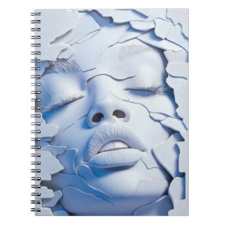 Blauw serene meisje in gebarsten lagen notitieboek