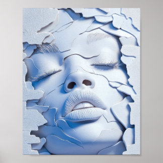 Blauw Serenity Meisje in Gebarsten Lagen Poster