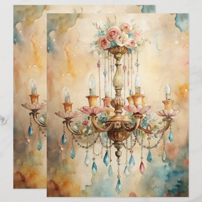 Blauw Shabby Chic Scrapbook Papier  (Voorkant / Achterkant)