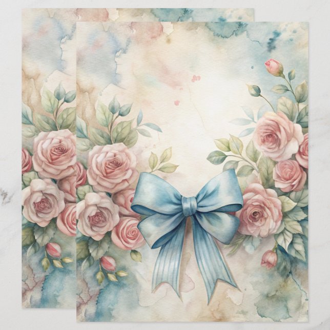 Blauw Shabby Chic Scrapbook Papier (Voorkant / Achterkant)