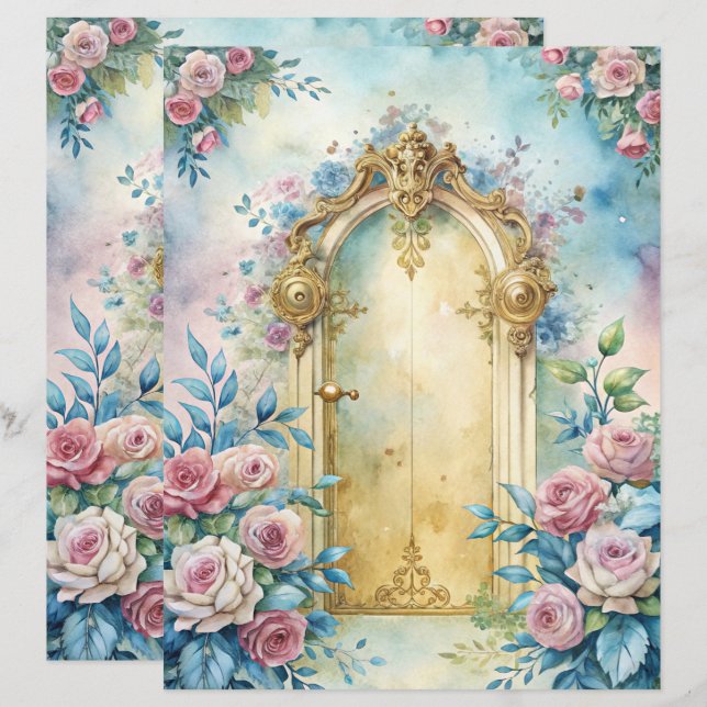 Blauw Shabby Chic Scrapbook Papier (Voorkant / Achterkant)
