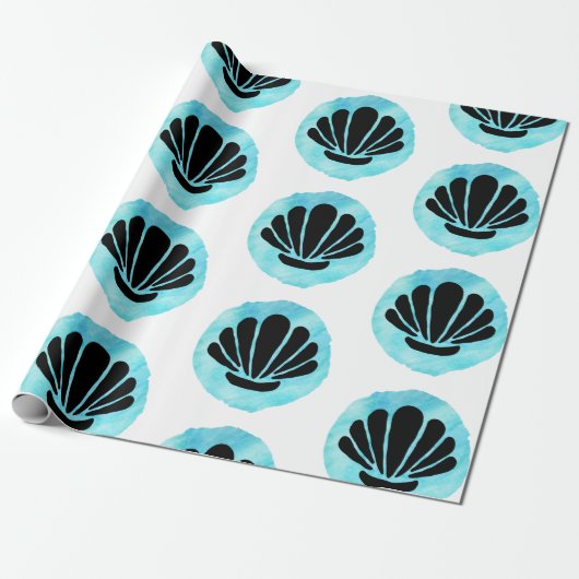 Blauw Shell Patroon Cadeaupapier (Uitgerold)