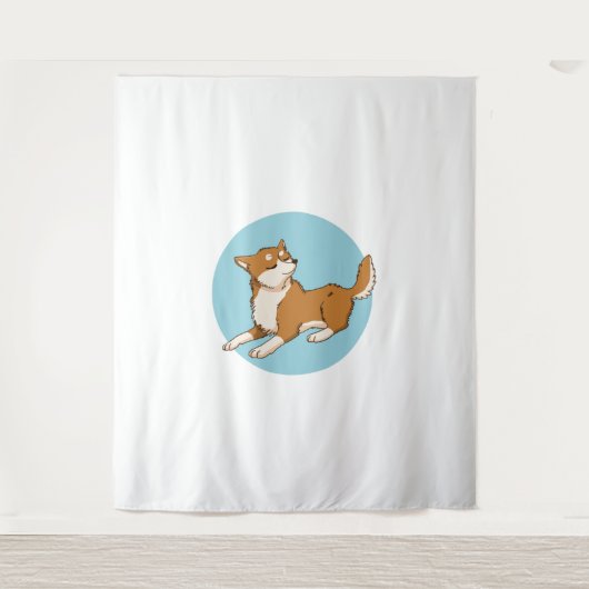 Blauw shiba ontwerp. wandkleed (Voorkant)