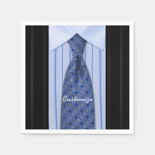 Blauw Shirt en Stropdas Mannen Suit Napkins Servetten (Voorkant)