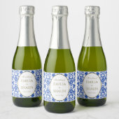 Blauw Siciliaans Patroon Mini Fizz Flesetiket Sparkling Wijnetiket (Flessen)