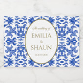 Blauw Siciliaans Patroon Mini Fizz Flesetiket Sparkling Wijnetiket (Enkel label)