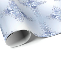 Blauw Sierbloemen met Parels Inpakpapier