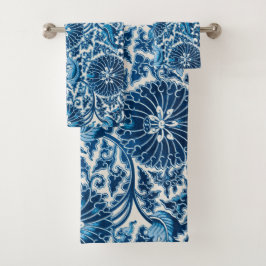  blauw sierbloempatroon bad handdoek