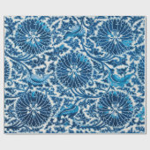 blauw sierbloempatroon cadeaupapier (Vlak)