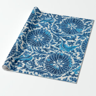 blauw sierbloempatroon cadeaupapier
