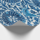 blauw sierbloempatroon cadeaupapier (Hoek)