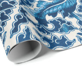 blauw sierbloempatroon cadeaupapier (Rol Hoek)