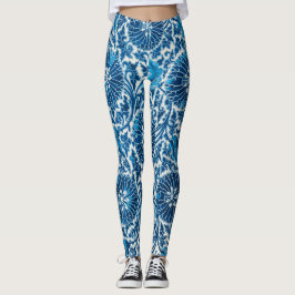 blauw sierbloempatroon leggings