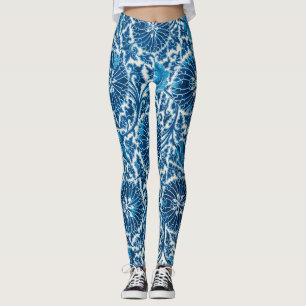 blauw sierbloempatroon leggings