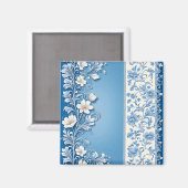 Blauw Sierbloempatroon Magneet (Voorkant / Achterkant)