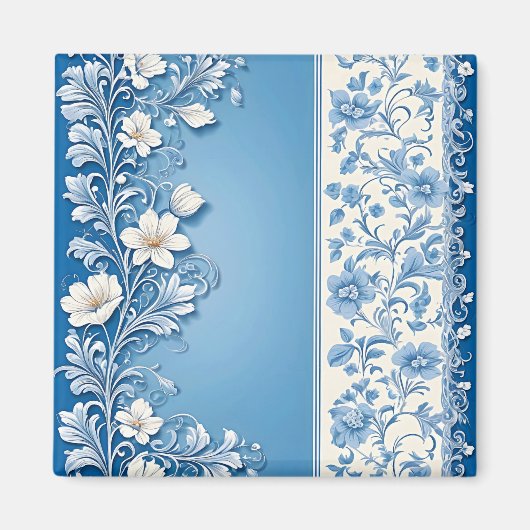 Blauw Sierbloempatroon Magneet (Voorkant)