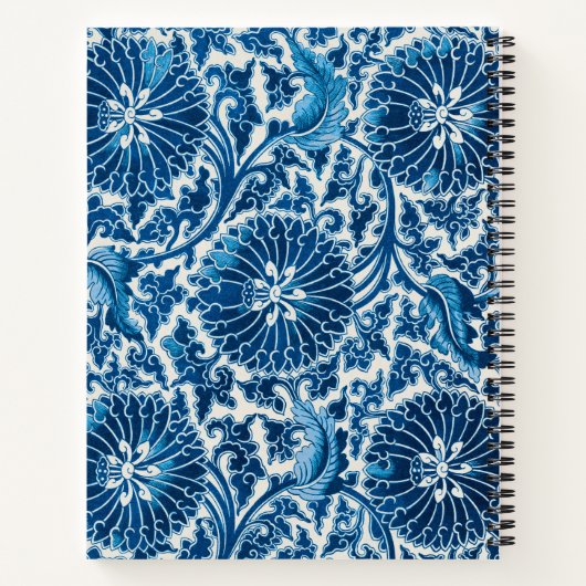  blauw sierbloempatroon notitieboek (Achterkant)