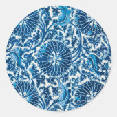  blauw sierbloempatroon ronde sticker (Voorkant)