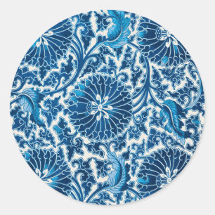  blauw sierbloempatroon ronde sticker