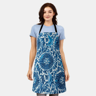 blauw sierbloempatroon schort