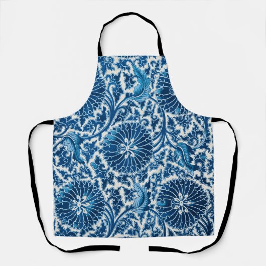  blauw sierbloempatroon schort (Voorkant)