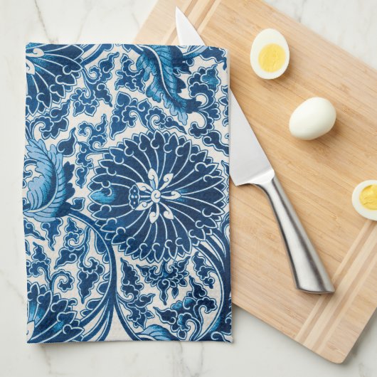  blauw sierbloempatroon theedoek (Quarter Fold)