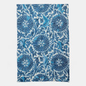  blauw sierbloempatroon theedoek (Verticaal)