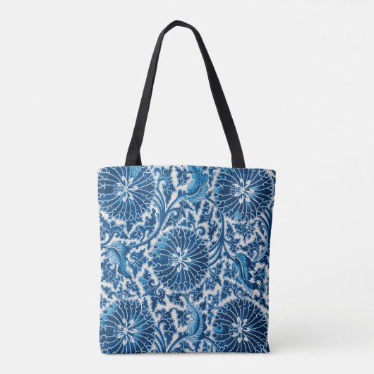 blauw sierbloempatroon tote bag (Achterkant)