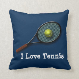 Blauw Sierkussen "I Love Tennis" met Racket