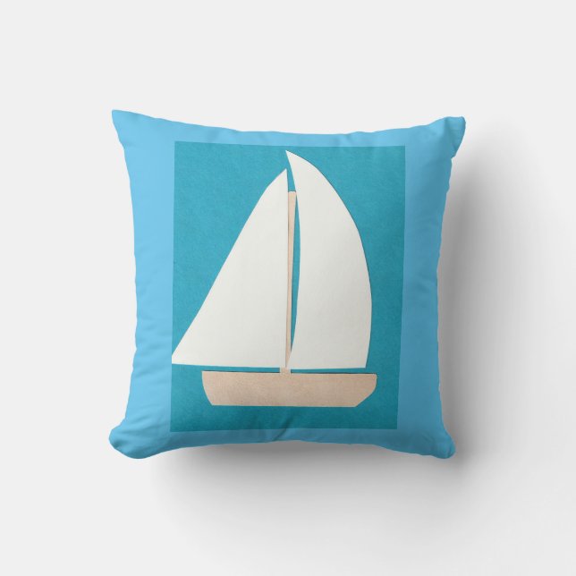 Blauw Sierkussen met Sailboat Design (Voorkant)