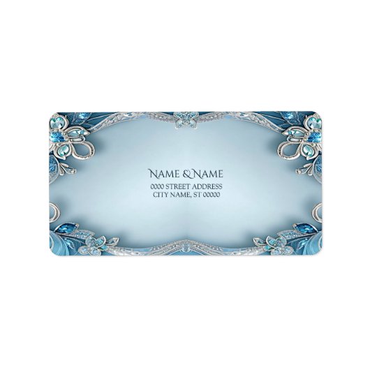 Blauw Sierlijk Bloem Motief Retouradres Label (Voorkant)