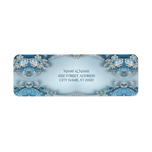 Blauw Sierlijk Bloemendecor Retouradreslabel Etiket (Voorkant)