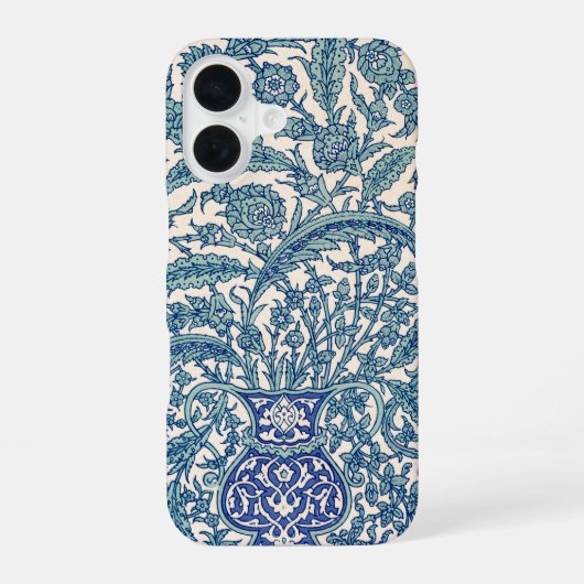 Blauw Sierlijk Bloemmotief Arabisch Patroon iPhone 16 Hoesje (Achterkant)