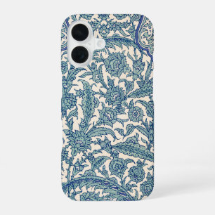 Blauw Sierlijk Bloemmotief Arabisch Patroon iPhone 16 Hoesje