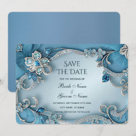 Blauw Sierlijk Bloemmotief Bewaar De Datum Save The Date