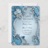 Blauw Sierlijk Bloemmotief Bewaar De Datum Save The Date (Voorkant)