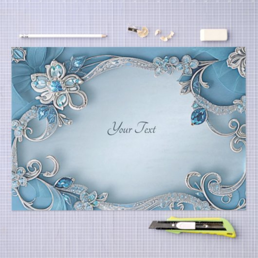 Blauw Sierlijk Bloemmotief Tissuepapier (Craft)