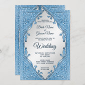 Blauw sierlijk Lijst bruiloft uitnodiging (Voorkant / Achterkant)