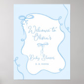 Blauw sierlijke golvende boog baby shower welkom poster (Voorkant)