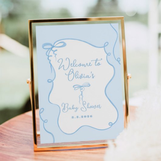 Blauw sierlijke golvende boog baby shower welkom poster