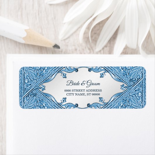 Blauw Sierlijst Retouradreslabel Etiket (Insitu)