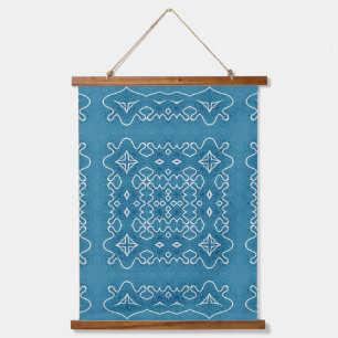 Blauw sierpatroon van de Tegel - ingewikkelde geom Hangend Wandkleed
