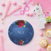 Blauw  sierrode rozen bruiloft papieren bordje (Feest)