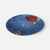 Blauw  sierrode rozen bruiloft papieren bordje (Gekanteld)