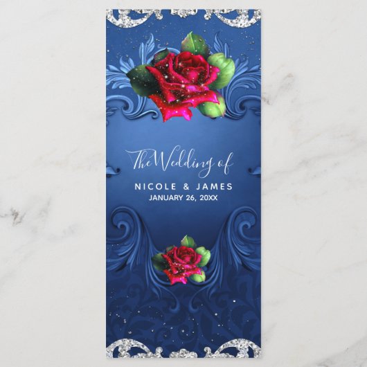 Blauw  Sierrood Rozen Trouwmenu Menu (Achterkant)