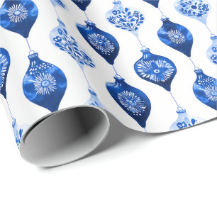 Blauw siervoorwerp patroon voor de feestdagen cadeaupapier