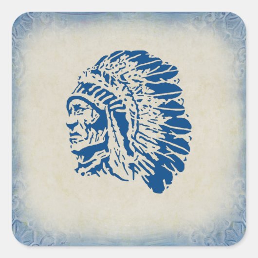 Blauw Silhouet Amerikaans Indiaas Chief Sticker (Voorkant)