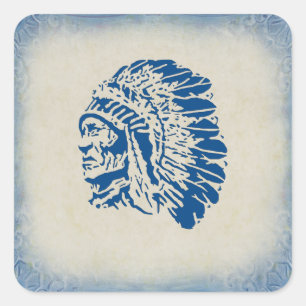 Blauw Silhouet Amerikaans Indiaas Chief Sticker
