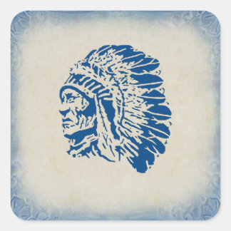 Blauw Silhouet Amerikaans Indiaas Chief Sticker