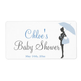Blauw Silhouet Baby shower Waterflesetiketten Etiket